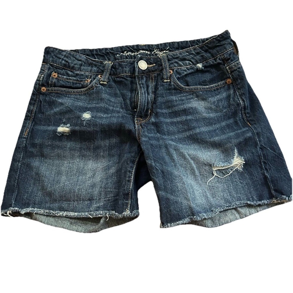 American eagle distressed cutoff denim jean blue walking length shorts size 2